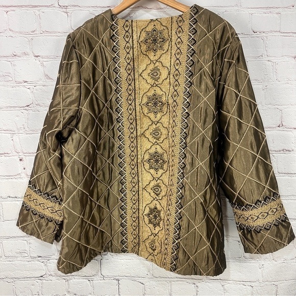 Woman’s formal jacket blazer size 1X plus size gold diamond wedding winter - Picture 7 of 14